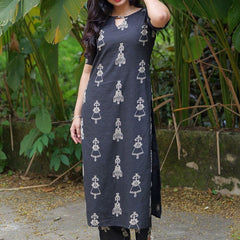 Black Ethnic Motif Printed Straight Kurta Set with Pants